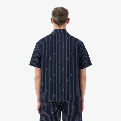 Camisa de Manga Curta Azul com Riscas Brancas Lacoste