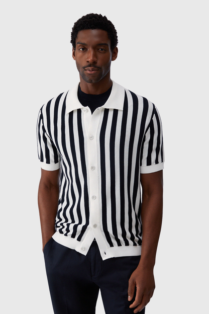 Camisa Tricôde Manga Curta às Riscas Azul e Branca LIU JO