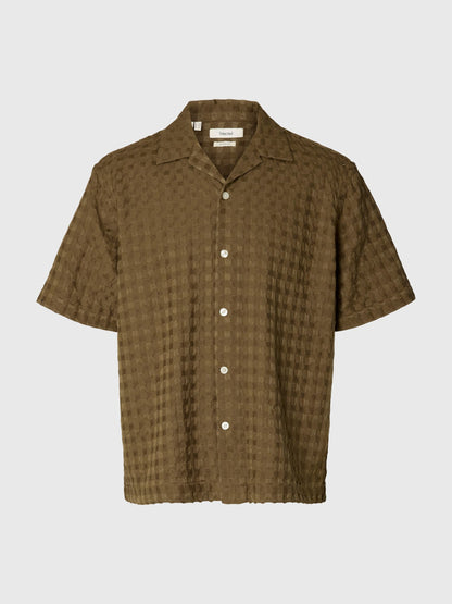 Camisa Texturizada de Manga Curta Castanha Selected