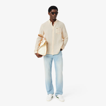 Camisa Linho Oxford Bege Lacoste