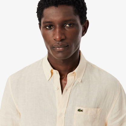 Camisa Linho Oxford Bege Lacoste