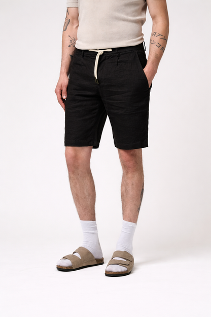 Calção de Linho Preto com Cordão Ajustável Gianni Lupo