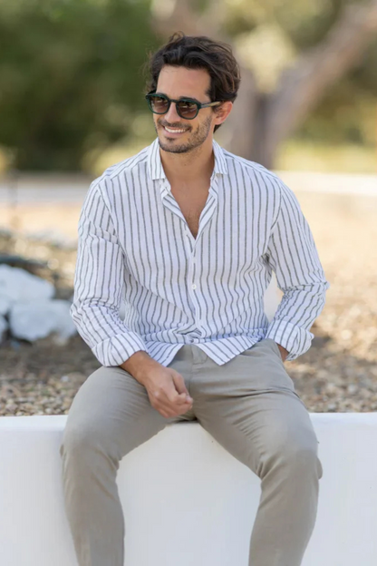 Camisa de Linho Branca e Verde Zolf Zolf