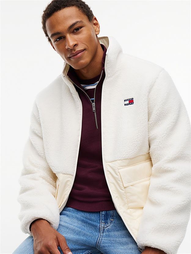 Casaco Teddy Relaxed Tommy Hilfiger com Contraste de Texturas Creme Tommy Hilfiger