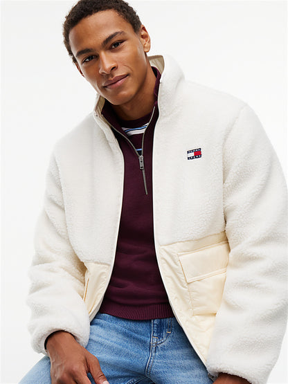 Casaco Teddy Relaxed Tommy Hilfiger com Contraste de Texturas Creme Tommy Hilfiger