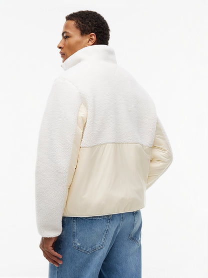 Casaco Teddy Relaxed Tommy Hilfiger com Contraste de Texturas Creme Tommy Hilfiger