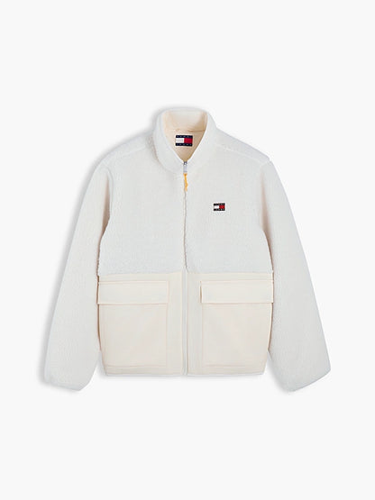 Casaco Teddy Relaxed Tommy Hilfiger com Contraste de Texturas Creme Tommy Hilfiger