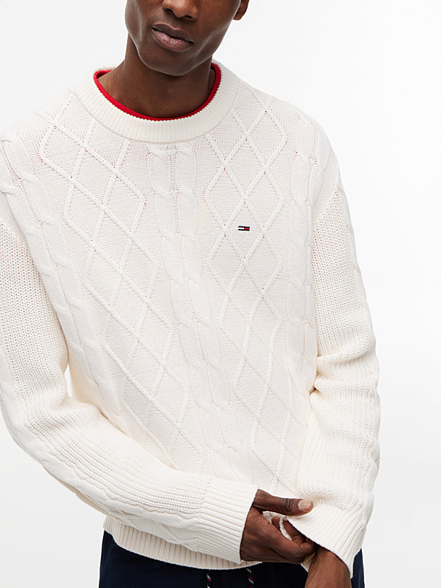 Camisola de Malha Entrançada Tommy Hilfiger Algodão Branca Tommy Hilfiger