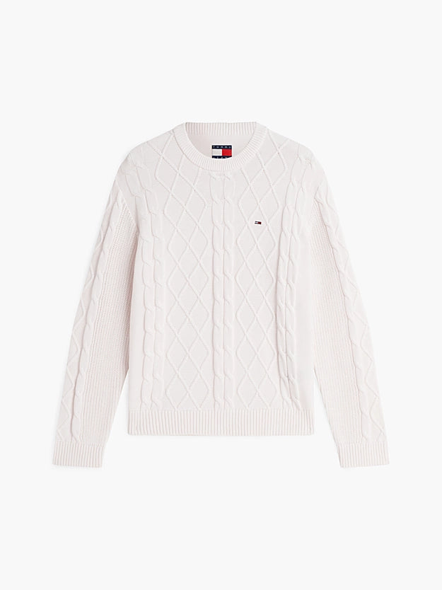 Camisola de Malha Entrançada Tommy Hilfiger Algodão Branca Tommy Hilfiger
