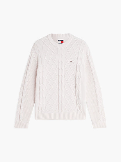 Camisola de Malha Entrançada Tommy Hilfiger Algodão Branca Tommy Hilfiger