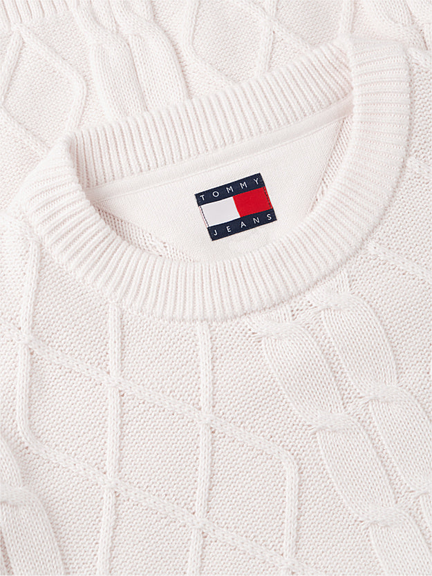 Camisola de Malha Entrançada Tommy Hilfiger Algodão Branca Tommy Hilfiger