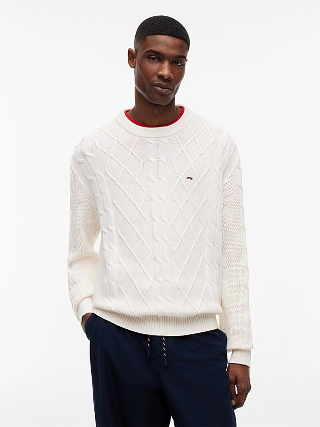 Camisola de Malha Entrançada Tommy Hilfiger Algodão Branca Tommy Hilfiger