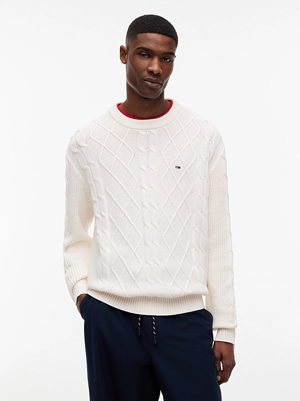 Camisola de Malha Entrançada Tommy Hilfiger Algodão Branca