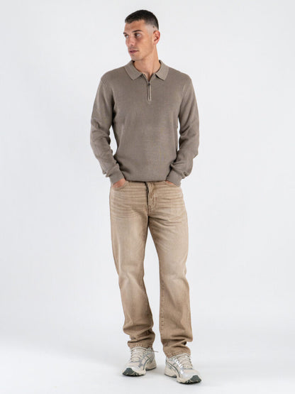 Polo de Manga Cumprida de Malha Taupe Gianni Lupo Gianni Lupo