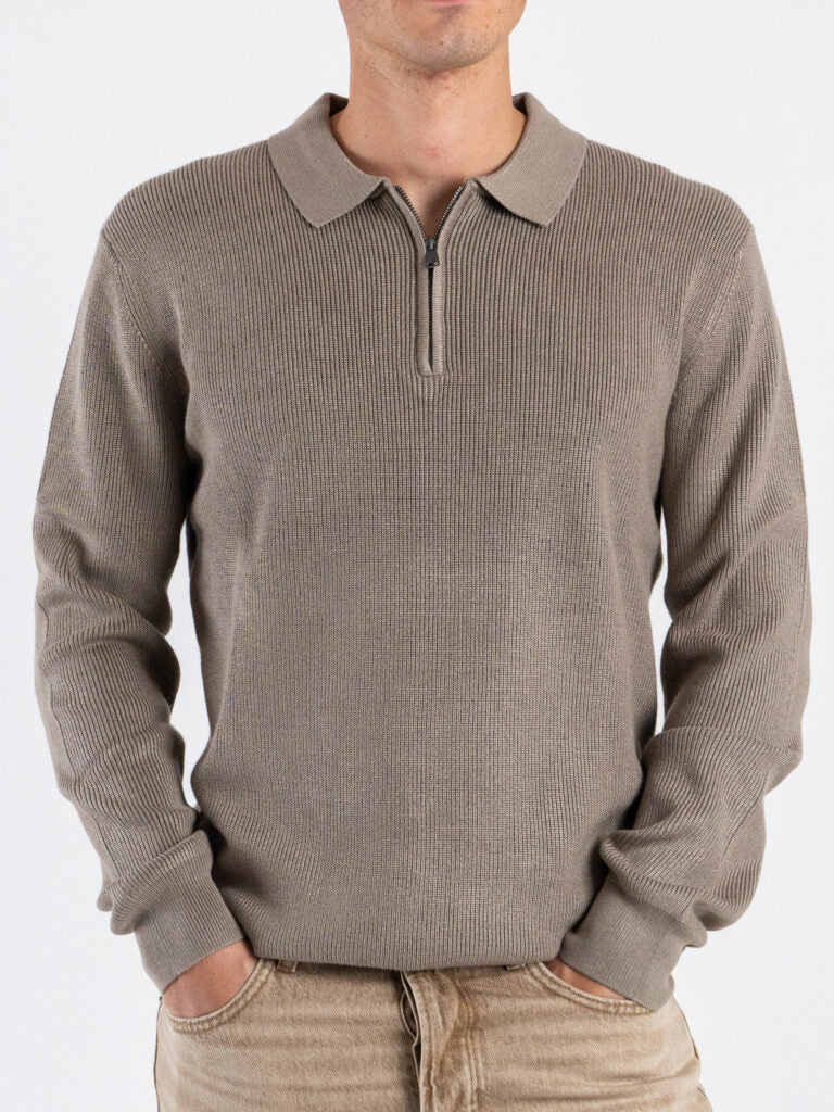 Polo de Manga Cumprida de Malha Taupe Gianni Lupo Gianni Lupo