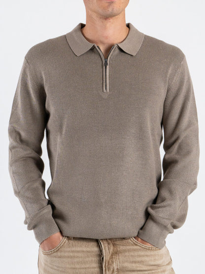 Polo de Manga Cumprida de Malha Taupe Gianni Lupo Gianni Lupo
