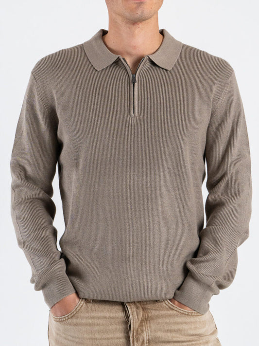 Polo de Manga Cumprida de Malha Taupe Gianni Lupo Gianni Lupo