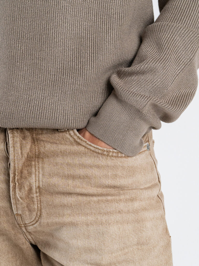 Polo de Manga Cumprida de Malha Taupe Gianni Lupo Gianni Lupo