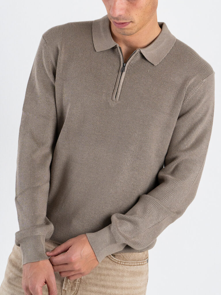 Polo de Manga Cumprida de Malha Taupe Gianni Lupo Gianni Lupo