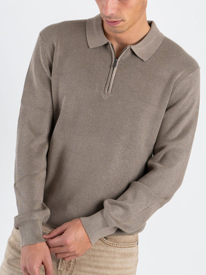 Polo de Manga Cumprida de Malha Taupe Gianni Lupo Gianni Lupo