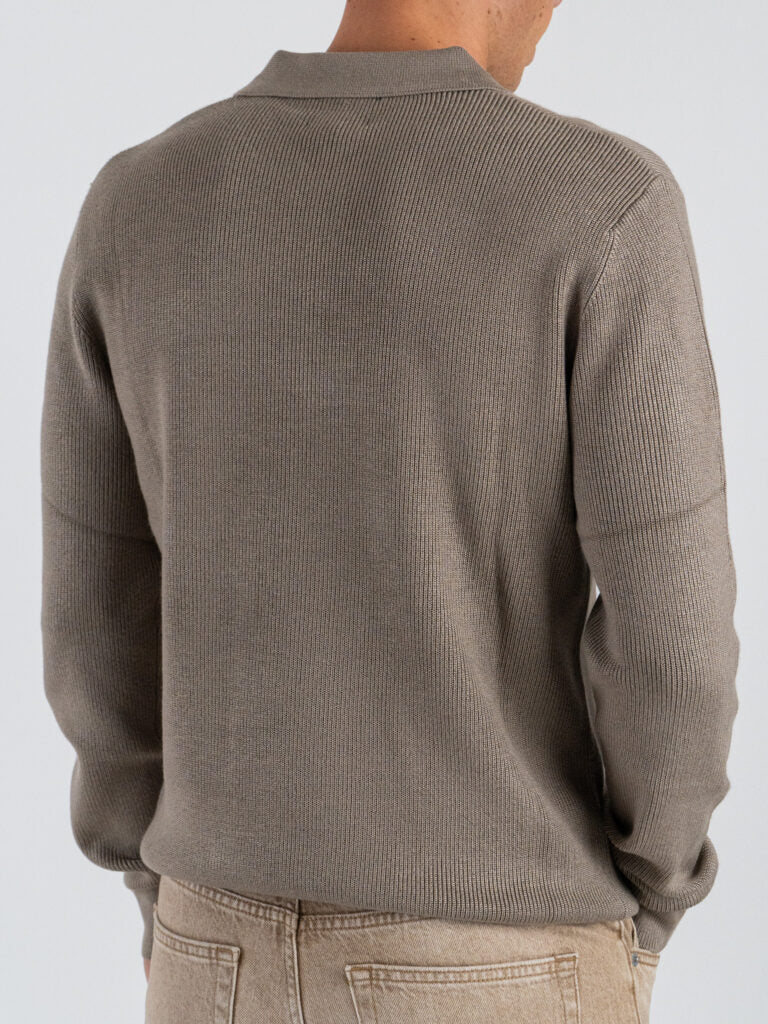 Polo de Manga Cumprida de Malha Taupe Gianni Lupo Gianni Lupo