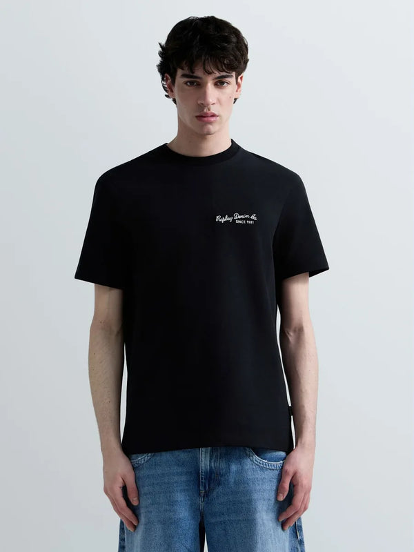 T-shirt Replay Preta com Logótipo Bordado