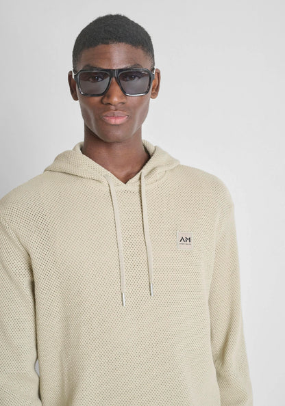 Camisola com Capuz de Malha Estruturada Bege Antony Morato
