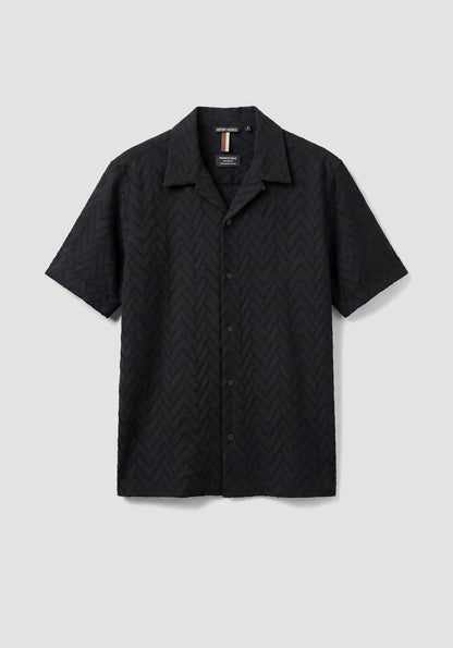 Camisa com Bordado de Manga Curta Preta Antony Morato