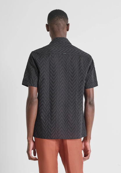 Camisa com Bordado de Manga Curta Preta Antony Morato
