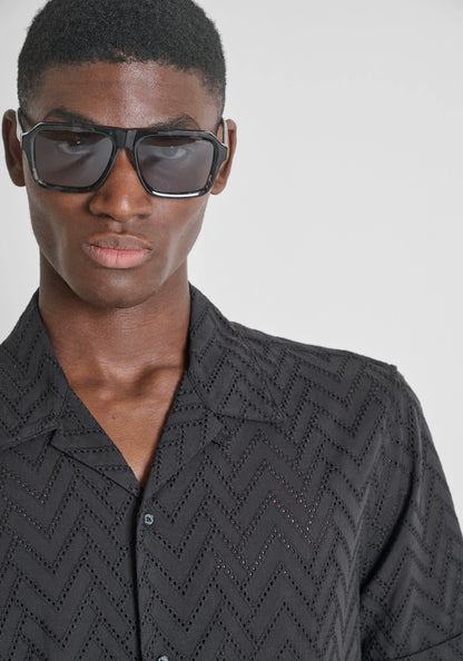 Camisa com Bordado de Manga Curta Preta Antony Morato