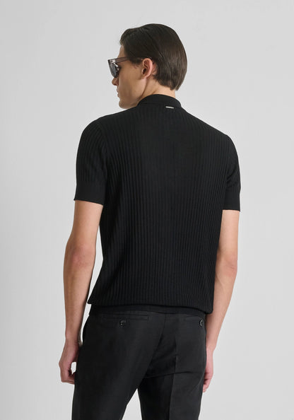 Polo Canelado Preto Antony Morato