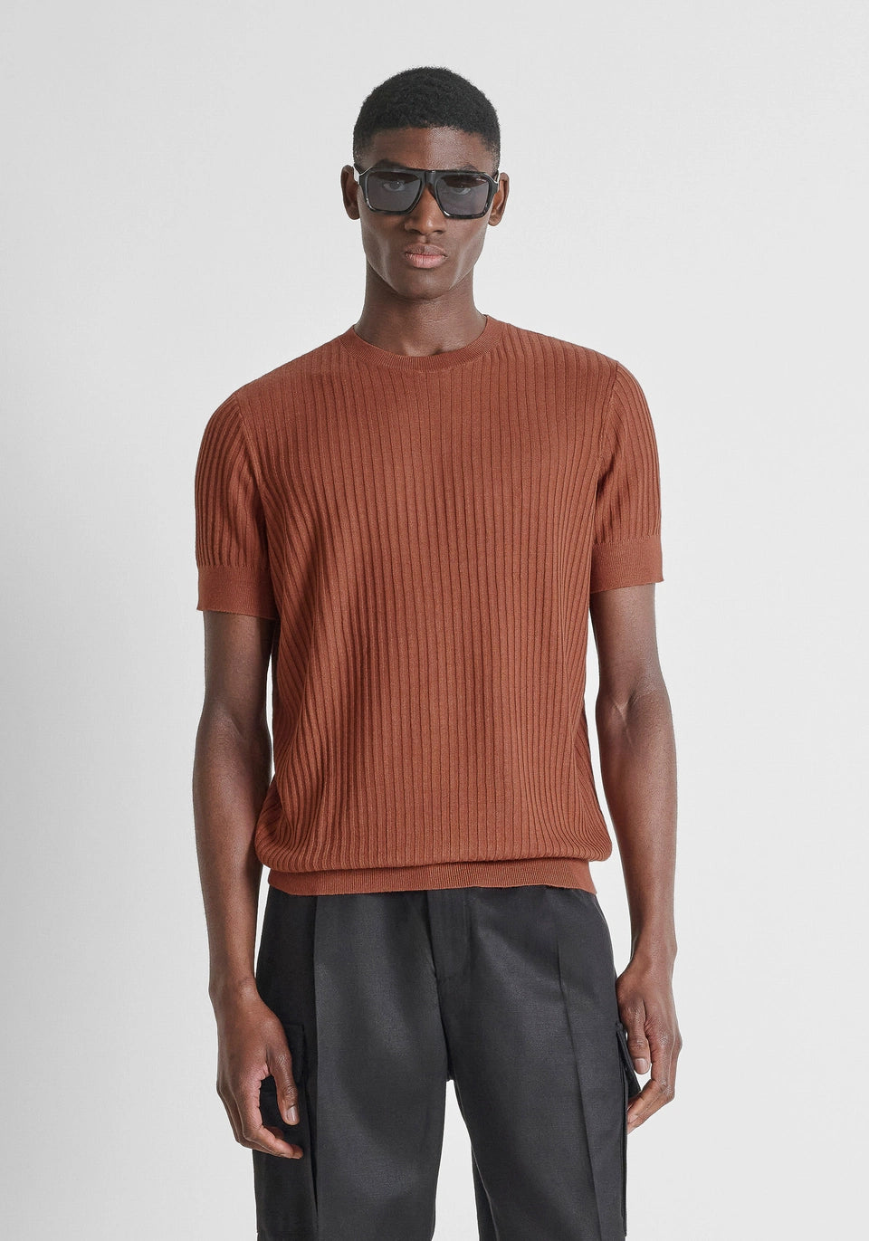 T-shirt Malha Canelada Terracota
