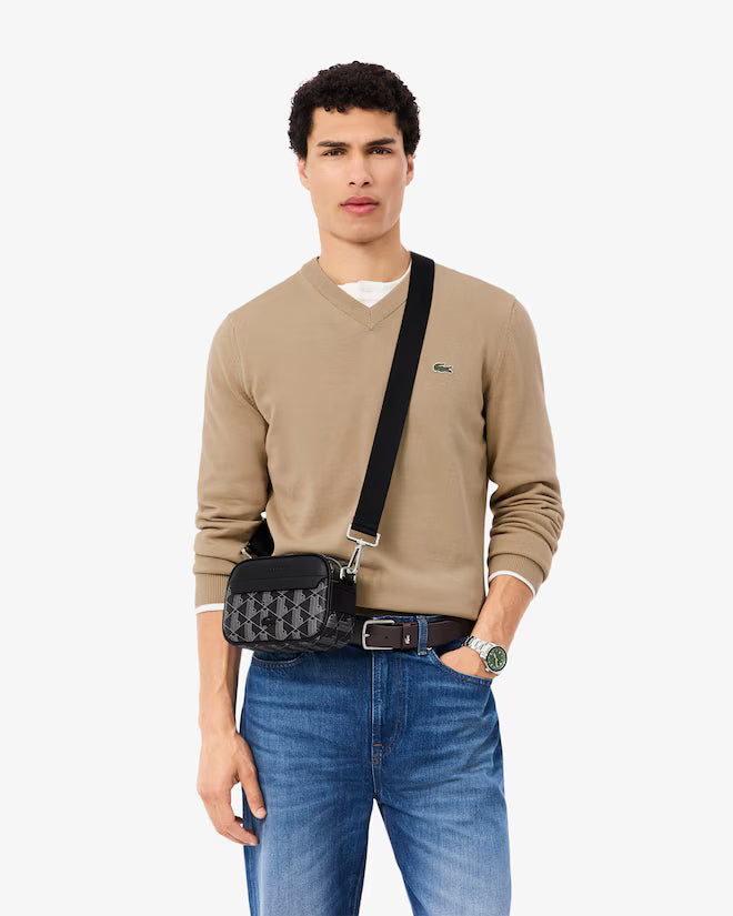 Mala a Tiracolo com Padrão Monograma Lacoste Preto e Cinzento Lacoste