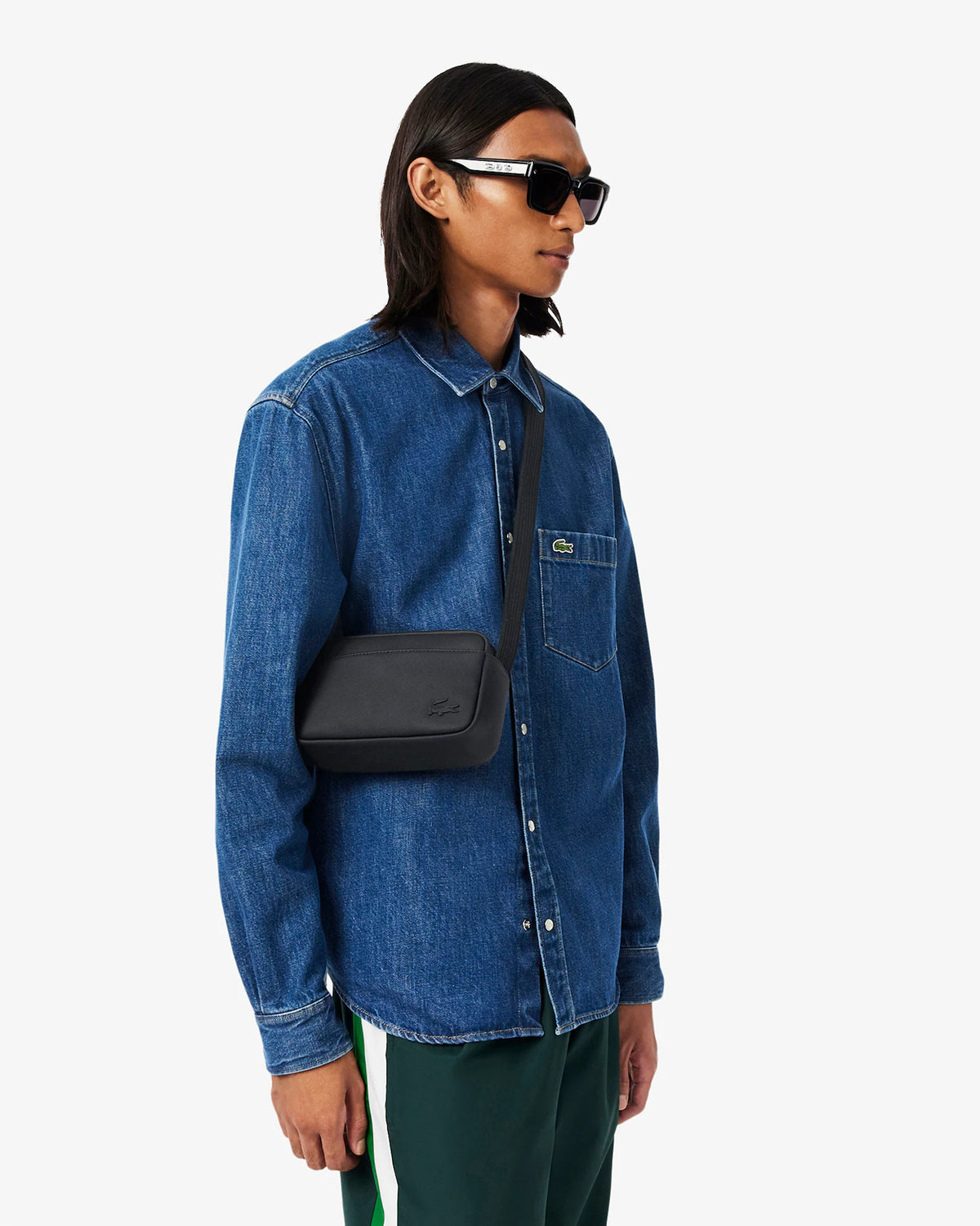 Mala a tiracolo Com Textura Petit Piqué Lacoste Preto Lacoste