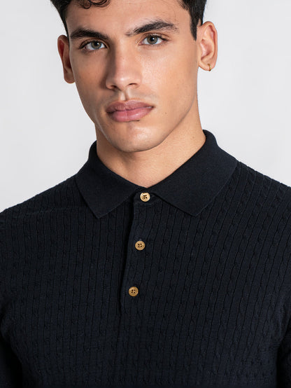 Polo Preto Malha Canelada Gianni Kavanagh