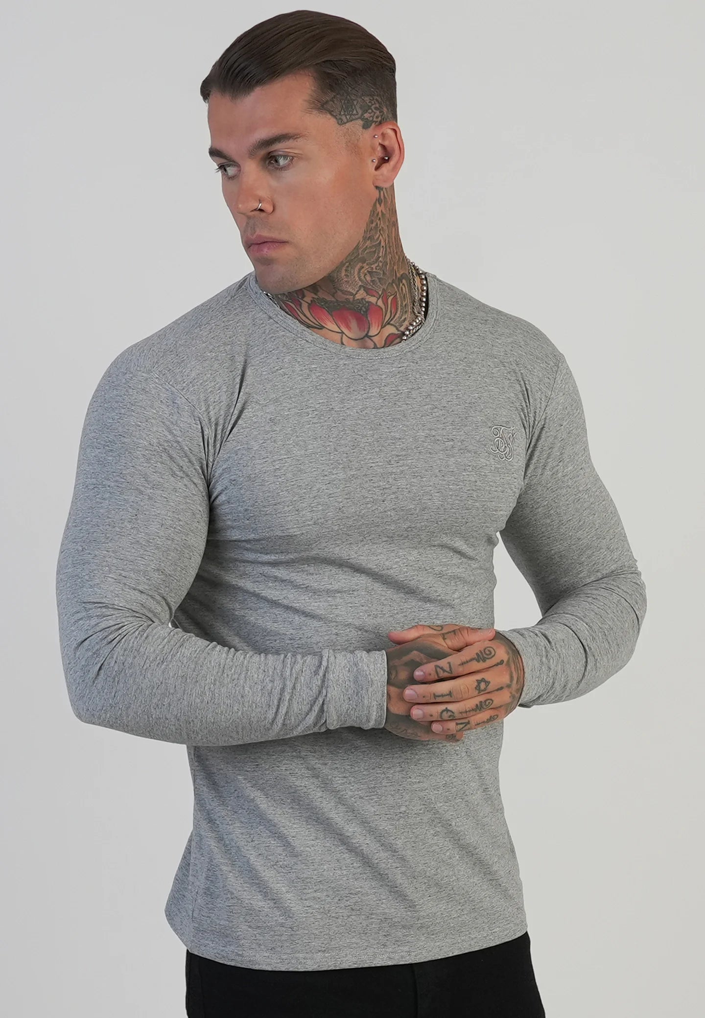 T-Shirt de Manga Comprida Cinza SikSilk FW25