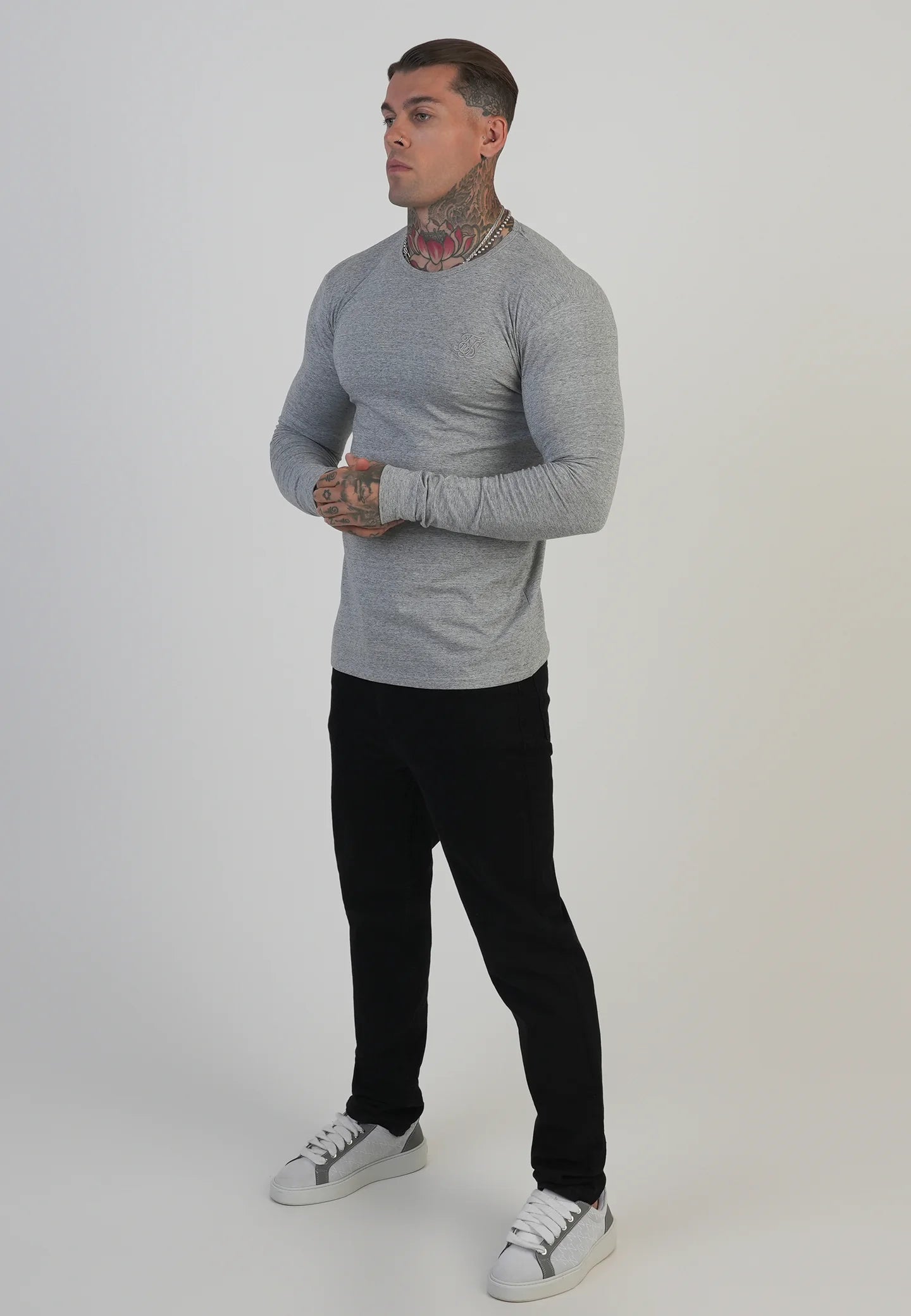 T-Shirt de Manga Comprida Cinza SikSilk FW25
