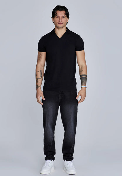 Polo Preto com Decote em V SikSilk