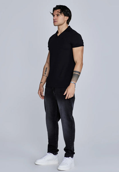 Polo Preto com Decote em V SikSilk