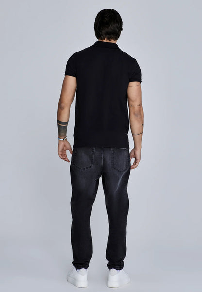 Polo Preto com Decote em V SikSilk