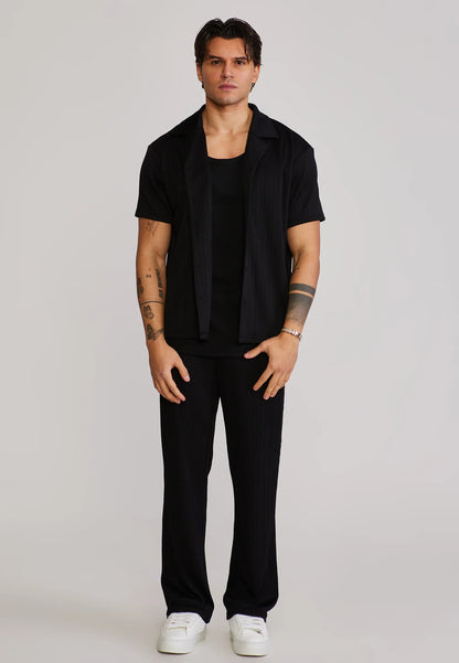 Camisa em Tecido Texturizado de Manga Curta Preta SikSilk