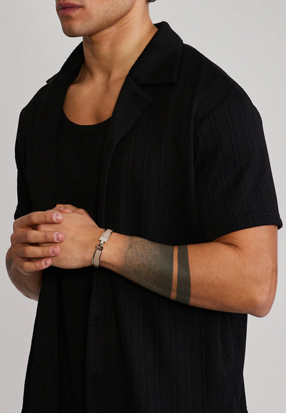 Camisa em Tecido Texturizado de Manga Curta Preta SikSilk