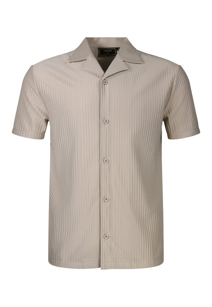 Camisa em Tecido Plissado de Manga Curta Bege SikSilk