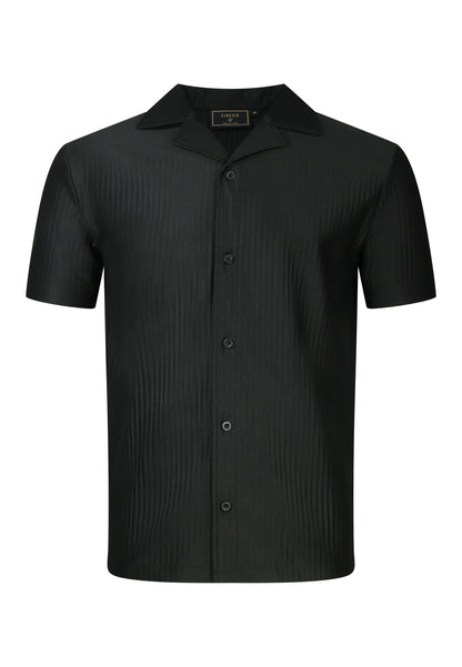 Camisa em Tecido Plissado de Manga Curta Preta SikSilk