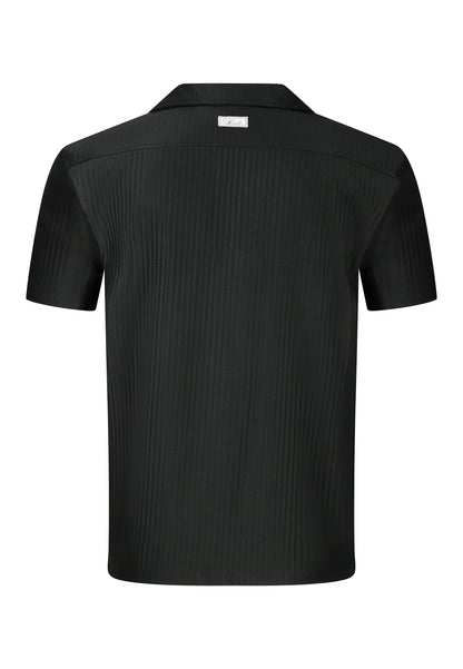 Camisa em Tecido Plissado de Manga Curta Preta SikSilk