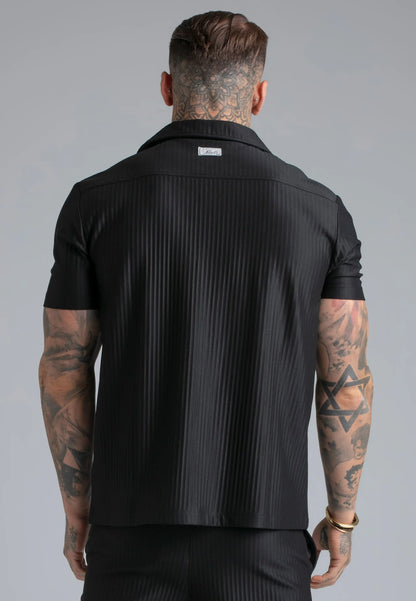 Camisa em Tecido Plissado de Manga Curta Preta SikSilk