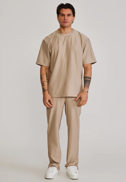 Calças Beges em Tecido Plissado SikSilk