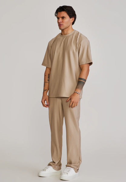 Calças Beges em Tecido Plissado SikSilk
