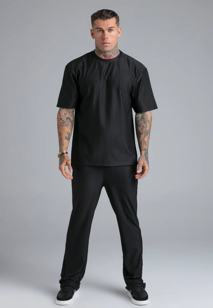 Calças Pretas de Tecido Plissado SikSilk
