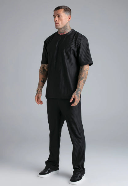 Calças Pretas de Tecido Plissado SikSilk